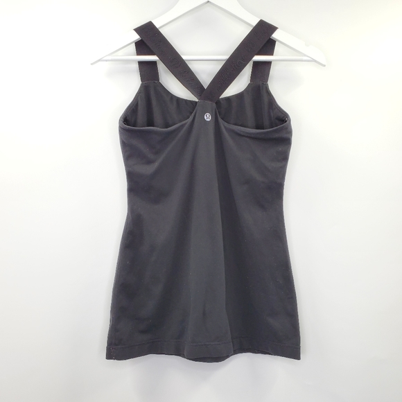 Lululemon Black Racerback Tank Top Built-in Bra Logo Graphic Straps - Picture 3 of 7